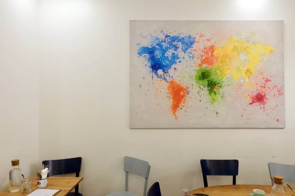 The world map at Les Cafetiers, Lyon