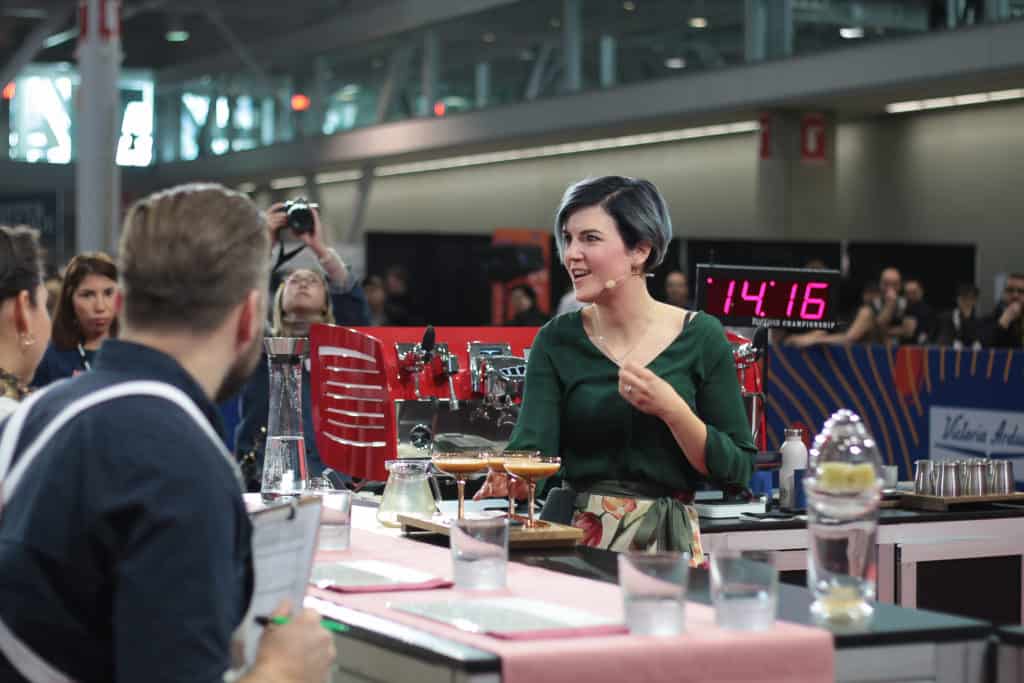 Wendelien van Bunnik on the stage at World Barista Championship 2019 in Boston.