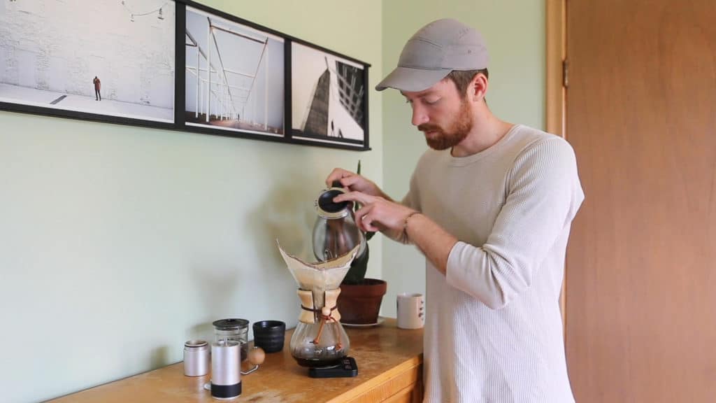 Brodie Vissers brewing Chemex coffee.