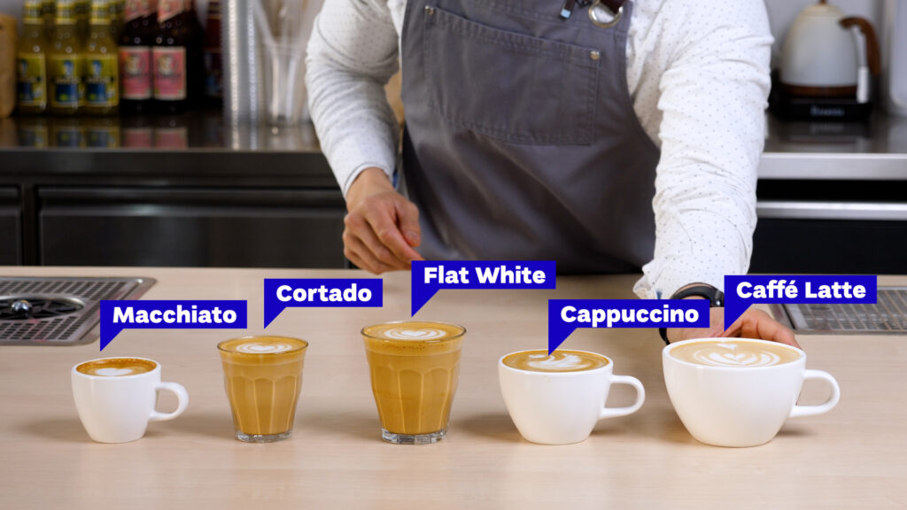 Milk-Based Coffee Drinks: macchiato, cortado, flat white, cappuccino, caffé latte